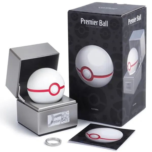 The Wand Company Premier Ball Authentic Replica – 25th Anniversary Silver Display Case Edition – Officially Licensed by Pokémon