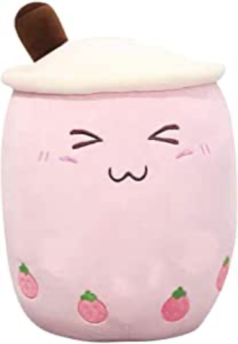 PUEENOD 12 inch Plush Boba Tea Cup Toy Bubble Tea Stuffed Plush Toy Gifts for Kids Pink Close Eyes - Medium Pink Close Eyes