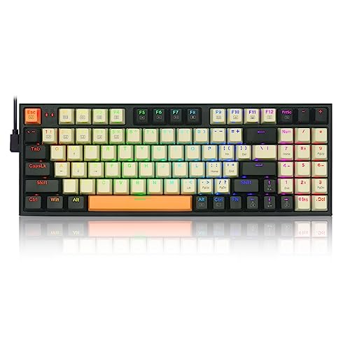Redragon Wired Mechanical Gaming Keyboard with RGB Backlit, 94 Keys, Programmable Macro Editing, Numeric Pad, Red Switches, Compact Keyboard Mechanical for Pc Mac Ipad, K636CLO - Black-Beige-Orange