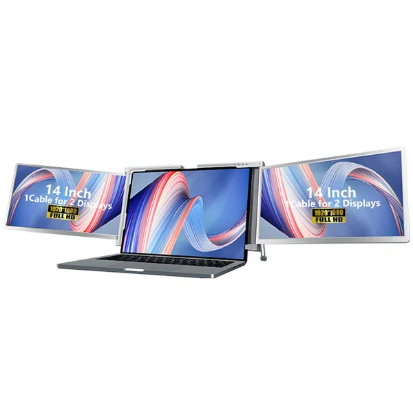 Dubbel Förlängningsskärm, Förlängare för Bärbar Dator, Förlängare för Laptopskärm med Tre Skärmar, med Infällbart Stativ för 15-17 Tums Bärbara Datorer(S400)