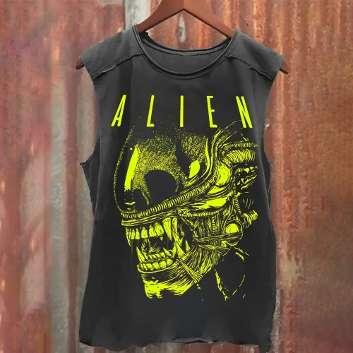 Unisex Vintage Washed Alien Movie Poster Print Tank Top