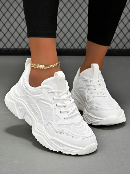 Sporty Chunky Sneakers For Women, Letter Graphic Lace-up Front Sneakers
