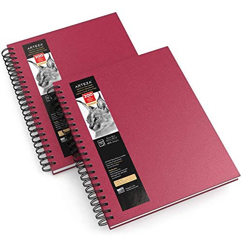Arteza Sketch Book 2-Pack, 9x12 Inch, Pink Sketch Pads, 200 Sheets Total, 100 Sheets Each Drawing Book, 68lb, 100 GSM, Spiral-Bound Hardcover Drawing Pad for Pencils, Charcoal, Pens and Crayons - 2 Pack - Pink
