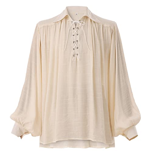GRACEART Renaissance Men's OR Women's Pirate Shirt Medieval Costume Cotton Linen Shirts - X-Large - 02#beige (Style-b)