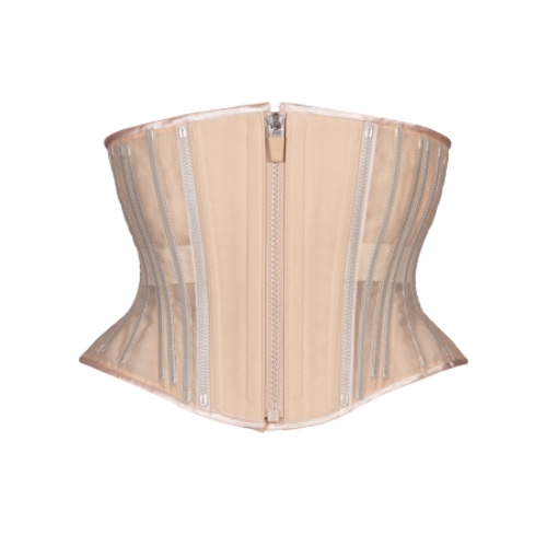 Beige Fine Mesh No Line Corset, Hourglass Silhouette, Short | 26