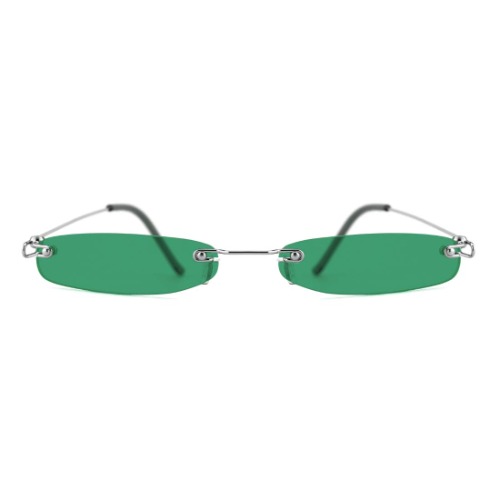 Slocyclub Vintage Rectangle skinny Sunglasses for Women Men Retro Small Thin Sunglasses Metal Frame - 02-forest Green