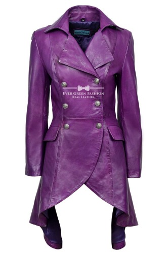 EDWARDIAN Ladies Leather Gothic Coat Back Laced Purple Fashion Casual Coat 3492