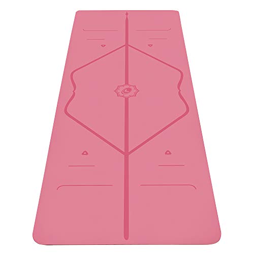 Liforme Original Yoga Mat – Free Yoga Bag Included - Patented Alignment System, Warrior-like Grip, Non-slip, Eco-friendly and Biodegradable, sweat-resistant, long, wide, 4.2mm thick mat for comfort - Pink