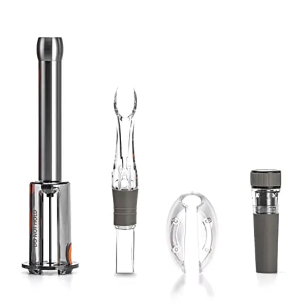 Cork Genius 4-Piece Wine Opener Set, Air Pump Wine Bottle Opener, Wine Aerator Pourer Spout, Wine Foil Cutter, and Leakproof Vacuum Wine Stopper, Wine Gift Set for Wine Lovers, Gray