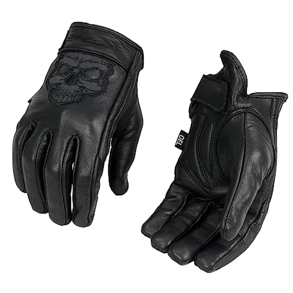 Milwaukee Leather Men's Black Leather ‘Reflective Skull’ Motorcycle Hand Gloves W/Gel Padded Palm MG7570