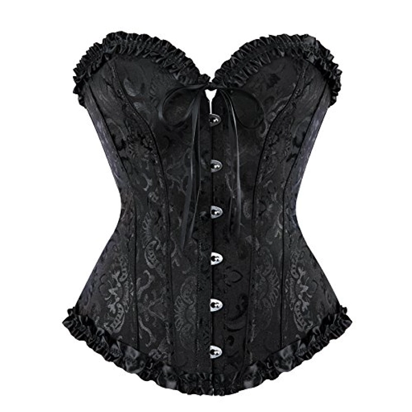 frawirshau Women's Lace Up Boned Overbust Corset Bustier Lingerie Bodyshaper Top