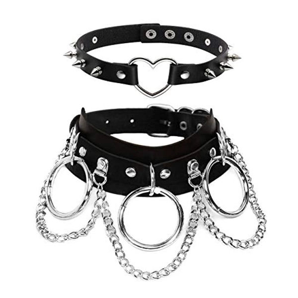 Manfnee Cool Punk Gothic Collar for Women and Men Black PU Leather Vingate Necklace Adjustable