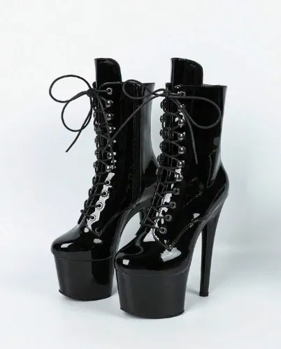 Women's Lace-up Ankle Boots with 17cm High Heels