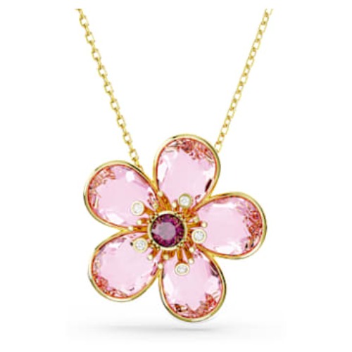 Pingente Idyllia, Flor, Pequeno, Rosa, Lacado a dourado