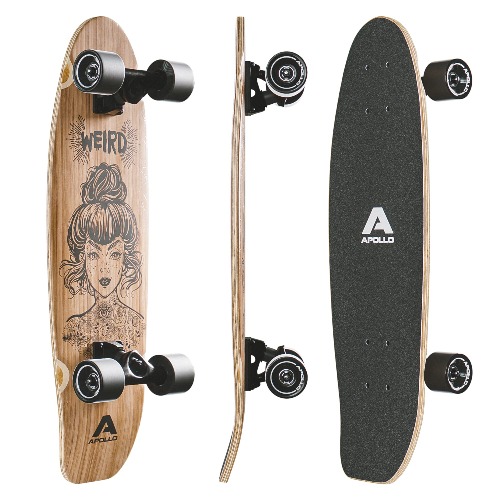 APOLLO Cruiser Skateboards - Midi Cruiser Longboard - Surf Carver Skateboard - Complete Cruiser Board for Adults, Kids, Boys, Girls, Teen. Kicktail Vintage Mini Skateboard. Incl. T-Tool - Weird