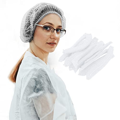 Wecolor 100 Pack 21" Disposable Nonwoven Bouffant Caps Hair Net for Hospital Salon Spa Catering and Dust-Free Workspace (White) - White