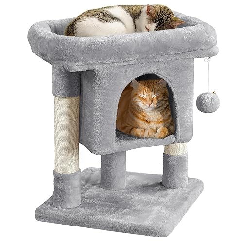Yaheetech 23.5in Cat Tree Tower, Cat Condo with Sisal-Covered Scratching Posts, Cat House Activity Center Furniture for Kittens, Cats and Pets - Light Gray - Light gray - 16x16x23.5in
