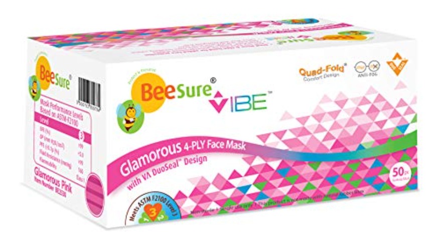 BeeSure Vibe Face Masks, Glamorous Pink (Pack of 50) - Glamorous Pink - 50