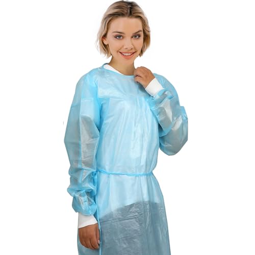 10PCs Dental Grade Disposable PP+PE Isolation Gown AAMI by JEVOLVE | Long Sleeve & Elastic Cuff Universal Size - 10 - Level-2