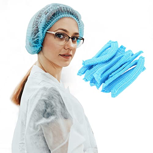 100 Pack 21" Disposable Nonwoven Bouffant Caps Hair Net for Hospital Salon Spa Catering and Dust-free Workspace (blue) - Blue