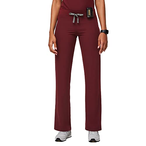 FIGS Livingston Basic Scrub Pants for Women — Yoga Waistband, 2 Pockets, Classic Straight Leg Fit Women Scrub Pants - Regular - XX-Large - Burgundy