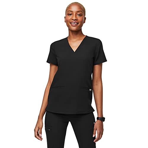 FIGS Casma Scrub Tops for Women — Classic Fit, 3 Pockets, Four-Way Stretch, Anti-Wrinkle Women's Medical Scrub Top - X-Large - Blk