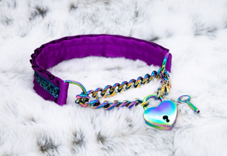 Plum Front-Locking Martingale BDSM Collar | Rainbow