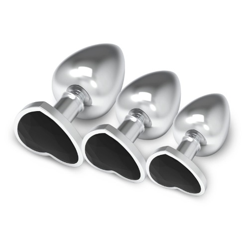 3Pcs Set Anal Butt Plug, Metal Butt Toys Heart Shaped Anal Trainer Stainless Steel Anal Training Kits Gay Anal Plugs Women Men Sex Gifts for Beginners Couples Large/Medium/Small Black