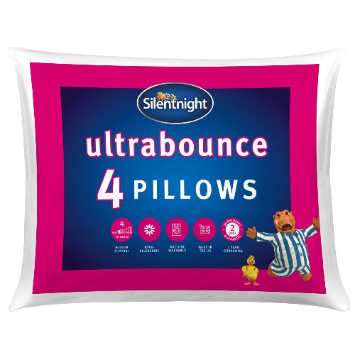 Silentnight Ultrabounce Pillows Pack of 4 – Medium Support Soft Bouncy Hotel Bed Pillows 4 Pack – Hypoallergenic Machine Washable