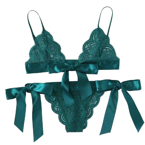 BUKINIE Womens Lingerie Set Sexy Floral Lace Bralette Strappy Lingerie Set Bridal Eyelash Bra and Panty Set Mesh Underwear