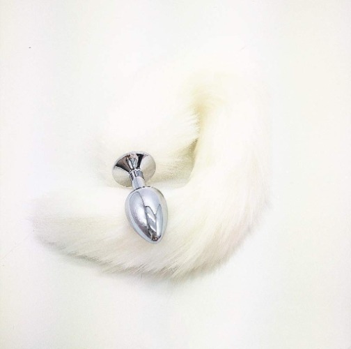 SLWXZXD Faux Fox Tails, Aluminum Alloy B-ü~t`t Pl-ù`g T-ö-ys Tail Plug Cosplay Costume Accessory (White)