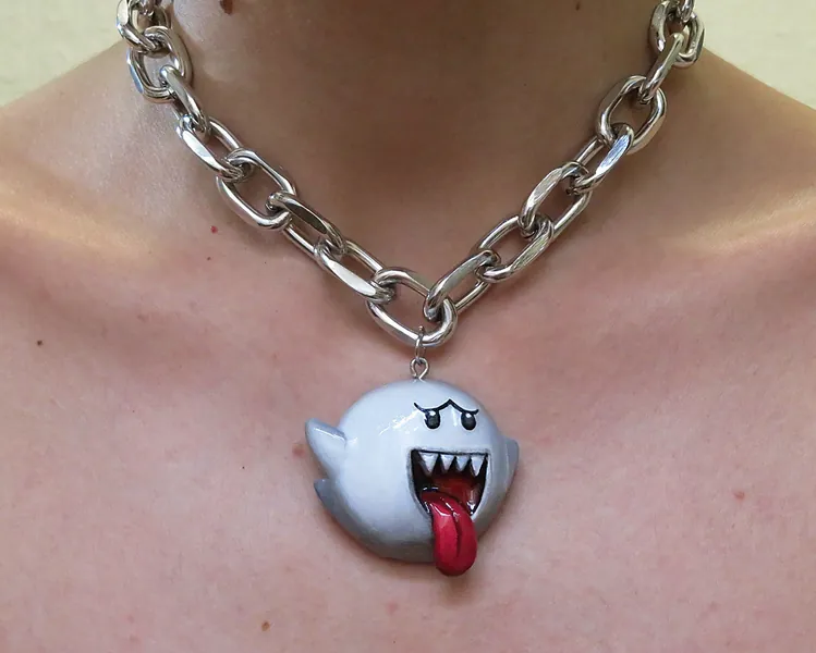 Boo Mario Necklace - Mario Video Game Pendants - Heavy Metal - Goth Chunky Jewelry - Punk Necklaces