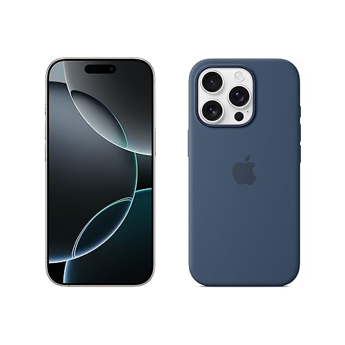 Apple iPhone 16 Pro 512 GB - Titan Weiß + Silikon Case mit MagSafe – Denim - Titan Weiß - 512 GB - +Denim Case