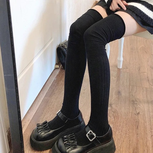 Slouchy Thigh High Socks - Black / 61cm