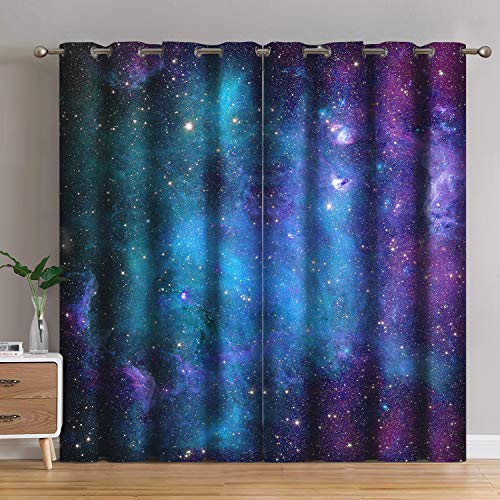 Jekeno Galaxy Blackout Curtains Outer Space Nebula Universe Starry Sky Stars Decor for Kids Boys Bedroom Living Room Grommet Window Drapes 2 Panel Set, 52"x84" - Galaxy2 - 52"x84"