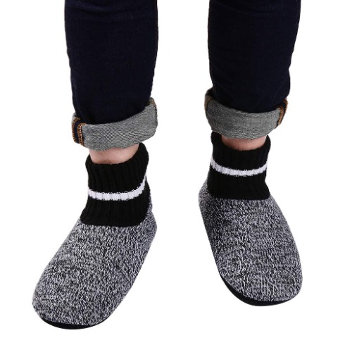 Panda Bros Slipper Socks Soft Cozy Thick House Indoor Boot Sock Shoes with Anti-Skid Bottom Soles for Men's - Strips(mens) 10-13