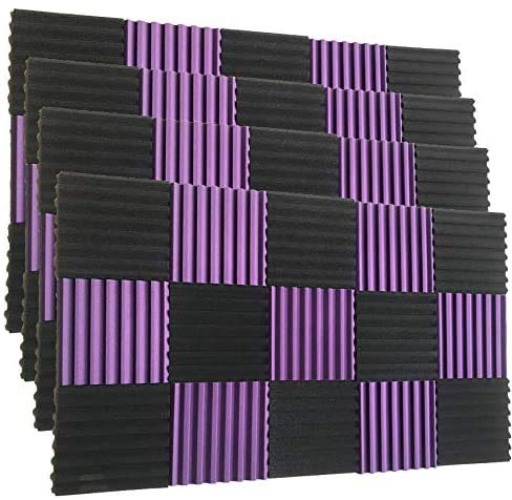 96 Pack Absorb the echo Acoustic Foam Panel Wedge Studio Soundproofing Wall Tiles Purple/black 12" X 12" X 1" - 