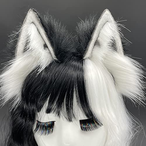 Agymo Handmade Cat Ears Cosplays,Animal headbands, Fox Wolf Animal ears, Costume Headwear Halloween costume - Big ears - Black White