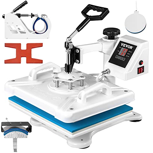 VEVOR Presse à Chaud 5 en 1 Presse de la Chaleur 38x 30cm Machine de Sublimation Textile Heat Press Pivotant à 360 Degrés pour t-Shirts/Tasse/Chapeau/Assiette/Casquette/Chaussure - Blanc