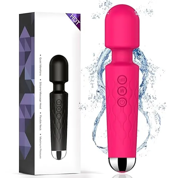 Vibrator Wand, SJKMIR Vibrater Wand Vibrator with Waterproof, 20 Patterns & 8 Intensity, Wand Massager sex toy for Woman Pleasure Quiet, Dido Toy for Female (Rose Red) - Standard - Rose Red