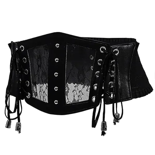 Women Corset Belt Elastic Belt Lace Vintage Croset Lace Up Cinch Belt Clothing Belt for Dress, Fits Waist 25.5-30.5 inches - Black
