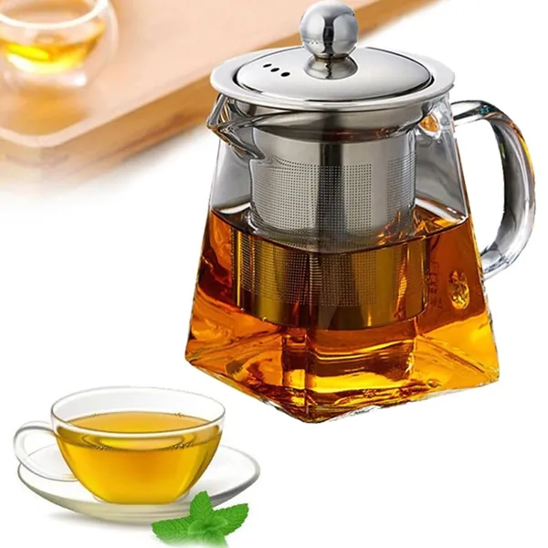 Heat Resistant Glass Tea Pot with Stainless Steel Filter Basket