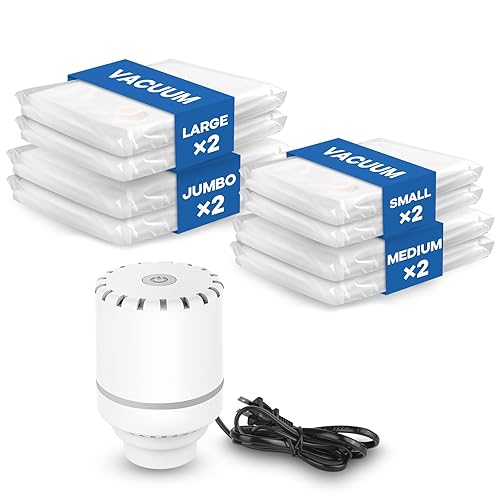 Bolsas de Vacío Ropa, con Bomba Eléctrica Portátil, 8 Bolsas Vacío Para Ropa, (2 extragrandes, 2 grandes, 2 medianas y 2 pequeñas), Mantas, Edredones, Colchas, Viajes - Bomba eléctrica + 8 bolsas