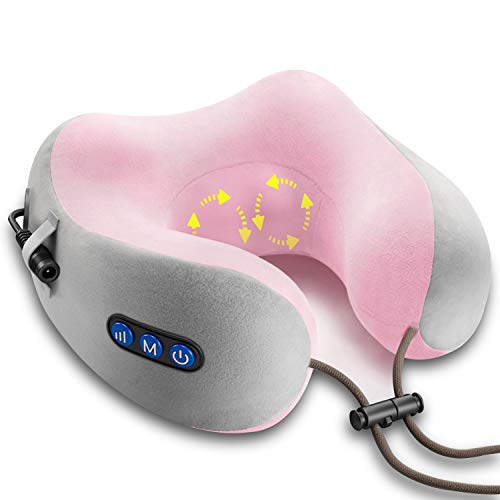 Ergocar Massage Pillow Neck Massager Massager for Cervical Muscle Pain Relieve U-Shape Massage Pillow for Stress and Tension Relief for Home Car and Office (Pink) - Pink