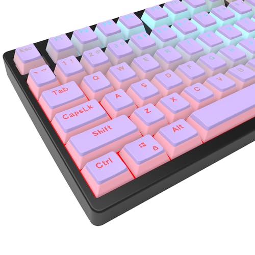 IOAOI Pudding Keycaps, PBT Keyboard Keycaps 129 Keys Set Custom Keycap Set, Shine Through Keycaps OEM Profile, Universal Compatiability for 100%, 75%, 65%, 60% MX-stem Switches Keyboards - Purple - Purple