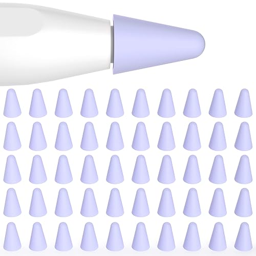 Joosko for Apple Pencil 2nd Generation/1st Generation Nib Protectors and Apple Pencil (USB-C), [50 Pack] Ultra Thin Silicone Nib Protectors, Drawing Noise Free - Lavender Purple