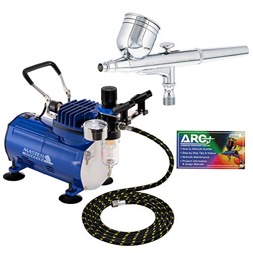 Gravity Feed Dual-action Airbrush Kit with 6 Foot Hose and a Powerful 1/5hp Single Piston Quiet Air Compressor - Standard