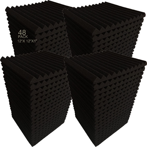 48 Pack Black 12"X 12"X1" Acoustic Panels Studio Soundproofing Foam Wedge Tiles, - Black