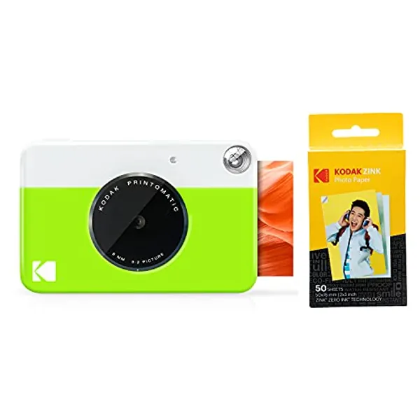 Kodak Printomatic Digital Instant Print Camera (Neon Green) with Kodak 2ʺx3ʺ Premium ZINK Photo Paper (50 Sheets)