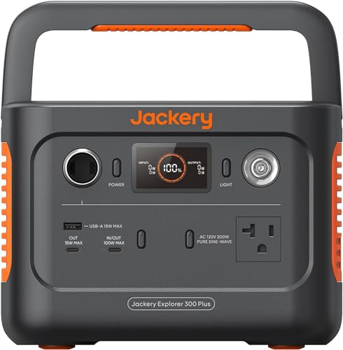 Jackery Explorer 300 Plus Portable Power Station, 288Wh Backup LiFePO4 Battery, 300W AC Outlet, 3.75 KG Solar Generator (Solar Panel Not Included) for RV, Outdoors, Camping, Traveling, and Emergencies (E300Plus) - E300Plus